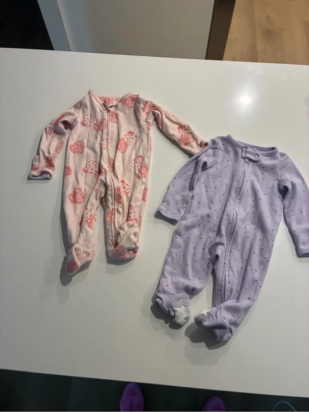 Baby Girls Footed One-Piece footed Sleepers one ribbed knit, one cotton knit